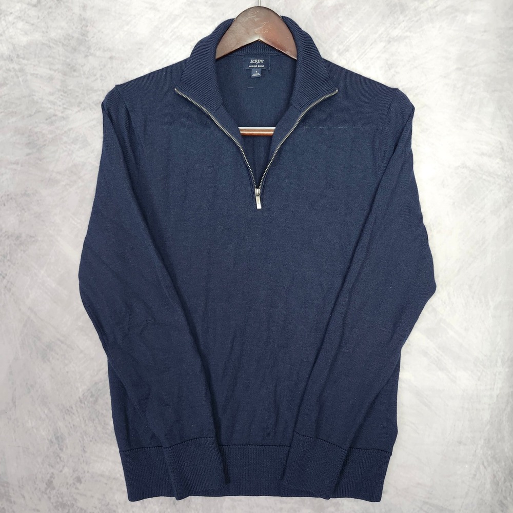 J. Crew Merino Wool Blend Quarter Zip Pullover Sweater Navy Small Office Casual